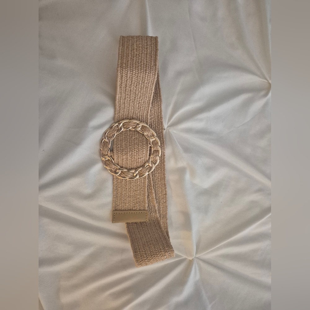 Tan Woven Belt with Gold Buckle